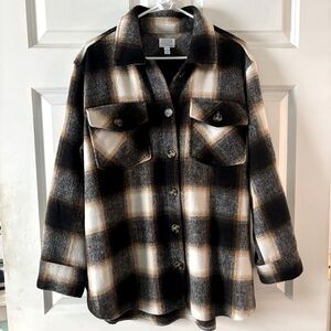 Time And Tru NWOT Oversized Button Front Plaid Shacket with Pockets Size Large